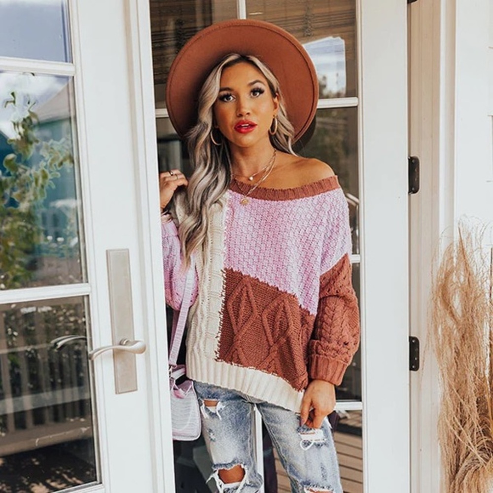 NWT Cream, Brown and Purple Sweater | Size Medium